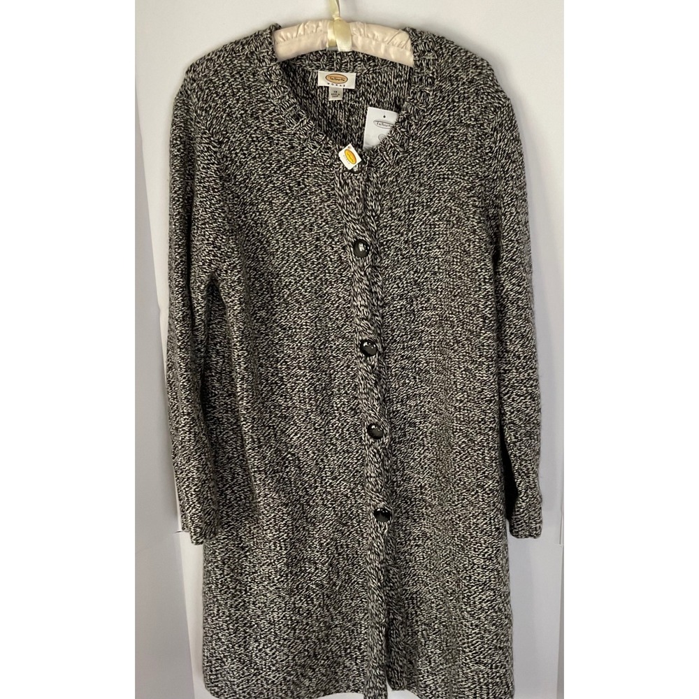 Talbots Woman 1X Lambswool Angora Cashmere Longline Cardigan Sweater Black White